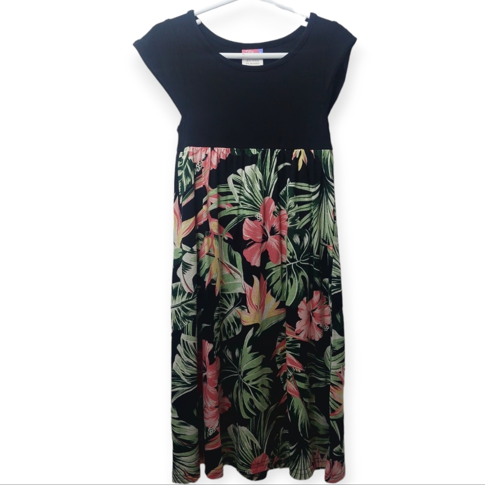 Lily & Dan Size 3T Toddler Girl's Dress Black Tropical Floral Print
